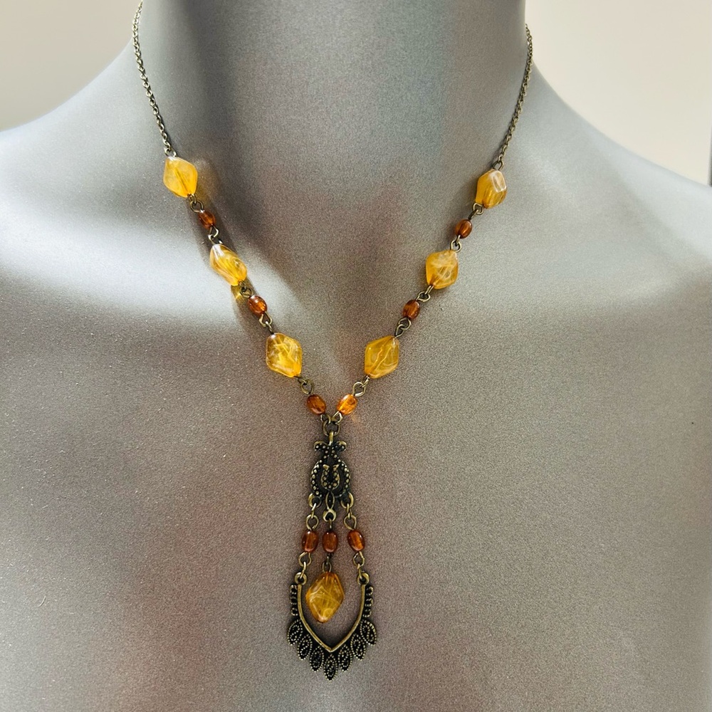 Art Deco Vintage Amber Glass Faceted Beaded Necklace